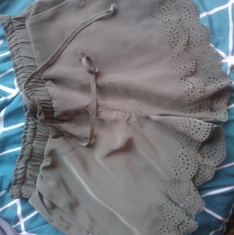 Green tie front shorts